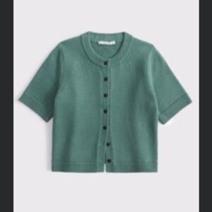 Abercrombie & Fitch Teal Button-Up Short Sleeve Crew Cardigan Size M